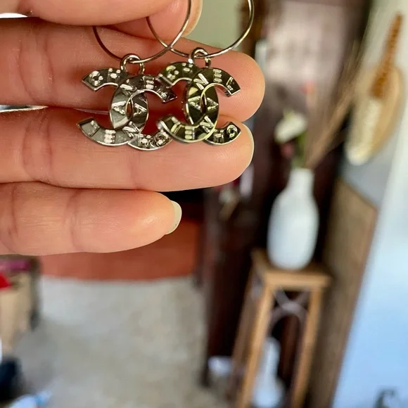 Upcycled CC CHANEL Silver Earrings - Picture 2 of 5